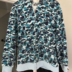 Bape Men's Zip-Up Hoodie Teal Blue Camo